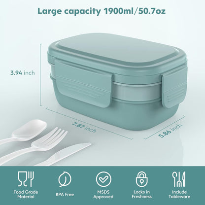 Modern Adult Lunch Box, Stackable Lunch Containers, Minimalist Design Bento Box with Utensil Set - Leak-Proof for Dining Out, Work, School, Picnic