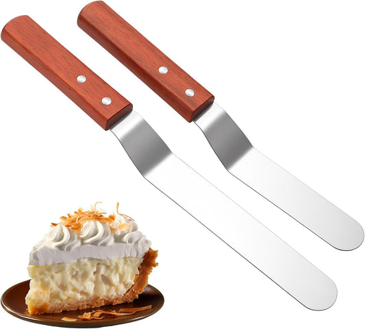 Offset Spatula for Cake Decorating, 2PCS Stainless Steel Icing Spatulas, Angled Frosting Spatula Set for Baking, 6 & 8 Inch Cake Spatulas with Ergonomic Handle for Home Kitchen