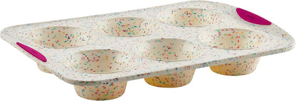 Trudeau Structure White Confetti 6-Cup Jumbo Muffin Pan – Premium Steel-Reinforced Silicone Bakeware, Nonstick BPA-Free Cupcake & Muffin Mold – Oven, Freezer & Dishwasher Safe