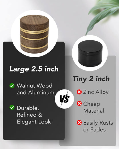 KINGTOP 2.5" Grinder Manual Spice Grinder, Walnut Wood & Aluminum Mill
