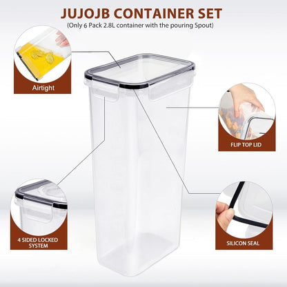 JUJOJB 64 PCS Airtight Food Storage Containers With Lids BPA Free,6 Pack With Pouring Spout Cereal Containers Storage for Kitchen Pantry Organization and Storage,Dishwasher safe,Labels Marker