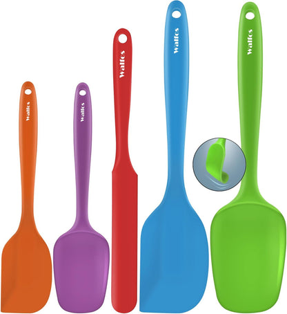 Walfos 600°F High Heat Resistant Silicone Spatula Set of 5- Food Grade Rubber Spatula Set for Baking Cooking & Mixing - BPA Free, Non Stick and Dishwasher Safe,black