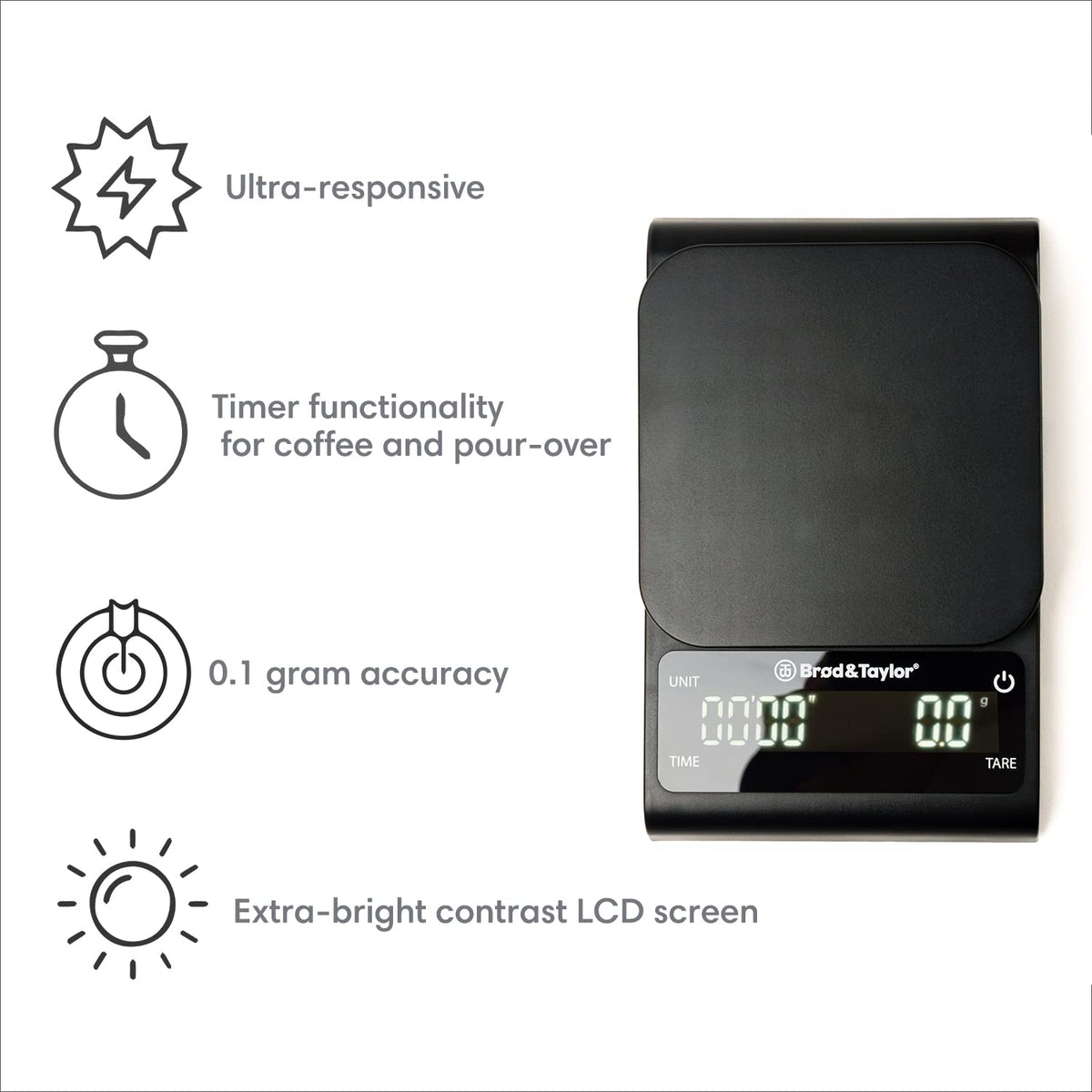 Brod & Taylor Precision Kitchen & Coffee Scale with Timer | (0.1g Precision)