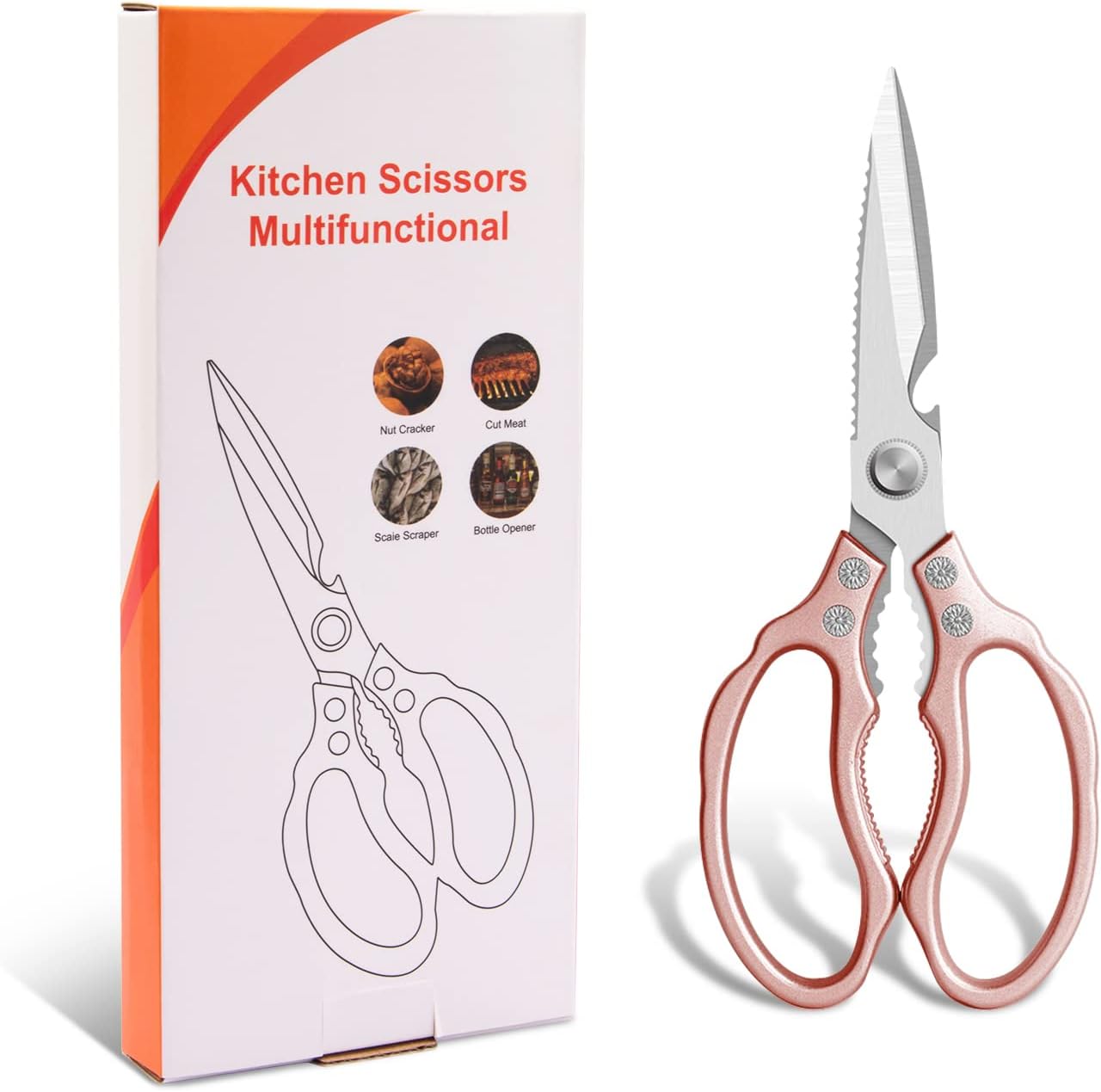 CGBE Kitchen Scissors, Multi-Purpose Kitchen Shears, Heavy Duty Dishwasher Safe Food Scissors for Chicken, Poultry, Fish, Meat & Herbs with Non-Slip Grips - Sliver
