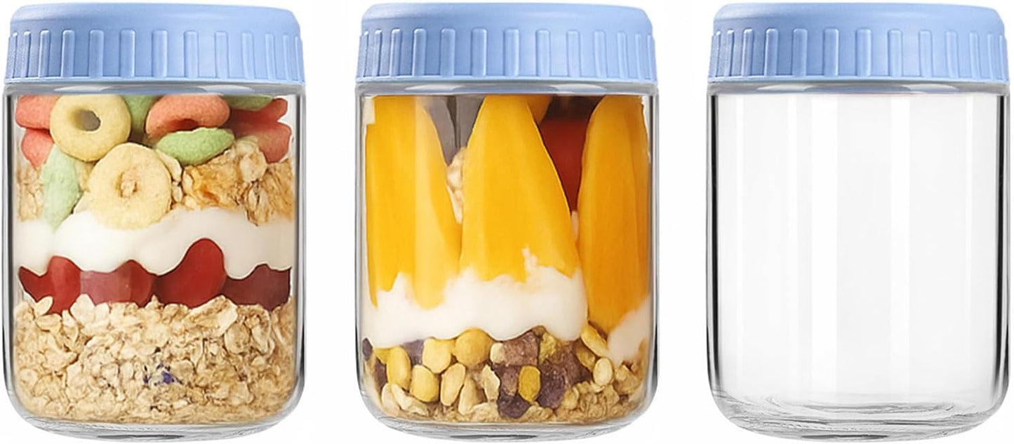 Overnight Oats Containers with Lids, 10oz Wide Mouth Mason Jars with Lids, 9 Pack Glass Jars with Airtight lid for Chia Pudding Yogurt Salad, Meal Prer Oatmeal Jars, Pink