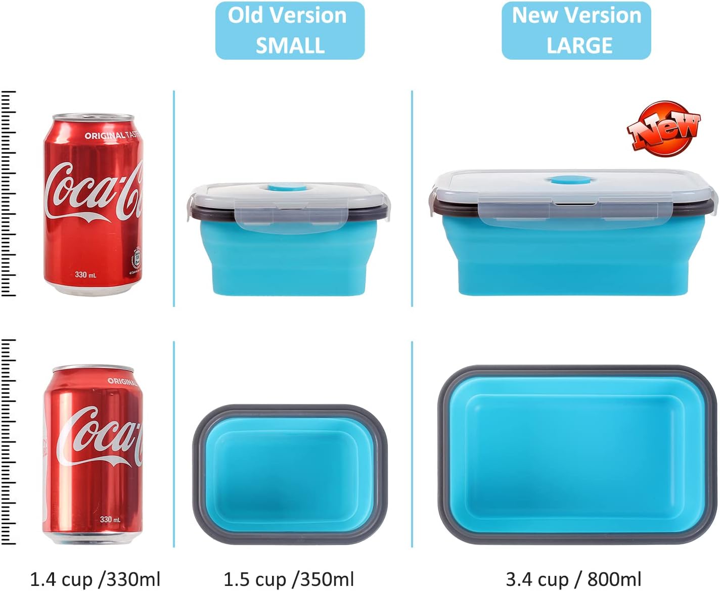 Collapsible Food Storage Containers with Lids, 4 Pack, 40 oz Silicone 1-Compartment Meal Prep Containers Reusable, Lunch Bento Boxes for Adults, Microwave Freezer Dishwasher Safe, BPA-Free, Black