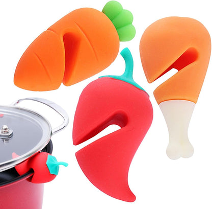 Pot Lid Lifter Silicone Chili Pepper - Spill Proof Device | 3 Pack