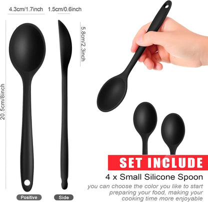 Patelai 4 Pieces Small Silicone Cooking Spoons 8 Inch Heat Resistant Silicone Serving Stirring Spoon for Kitchen Nonstick Cooking Tool Basting Utensils Dishwasher Safe(Red, Orange, Green, Purple)