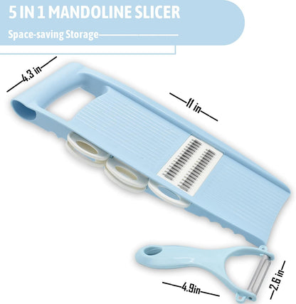 NACOLUS 5 in 1 Mandoline Slicer Vegetable Slicer Mandolin Multi Blade Potato Veggie Slicer Vegetable Cutter Julienne Shredder Potato Slicer Green