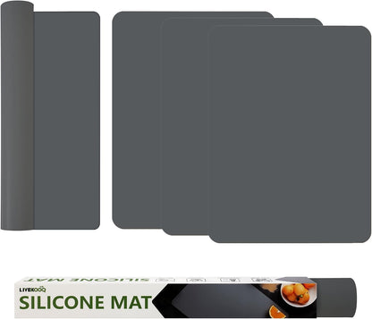 Silicone Mat for Kitchen Counter, Silicone Mat Trimable to Size (Black, 15.7×11.8inch-2pcs), BPA-Free Silicone Placemat, Heat-Resistant NonSlip Table Mat for Air Fryer, Countertop Protector Mat