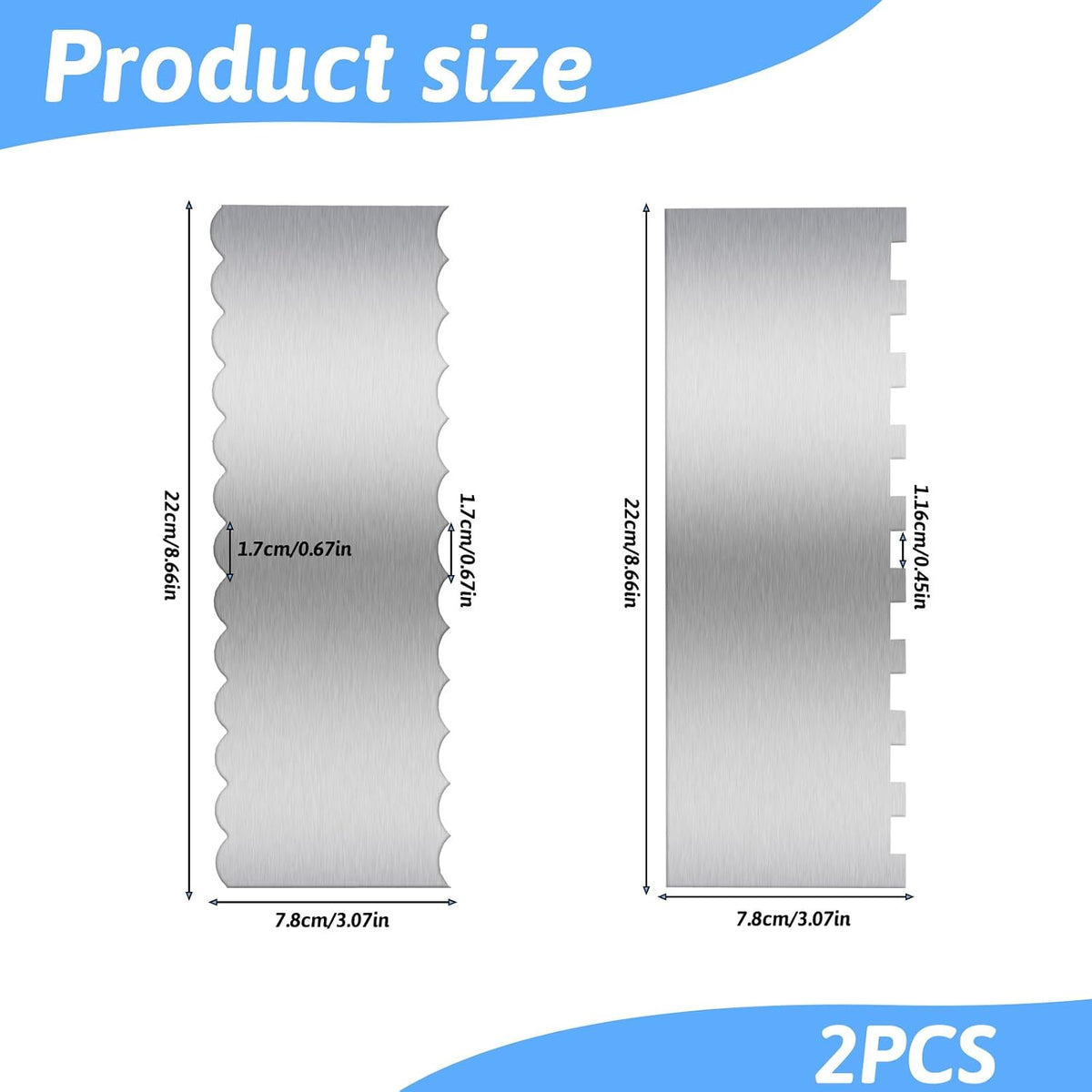 Dual-Edged Stainless Steel Cake Scrapers, 2 Pcs