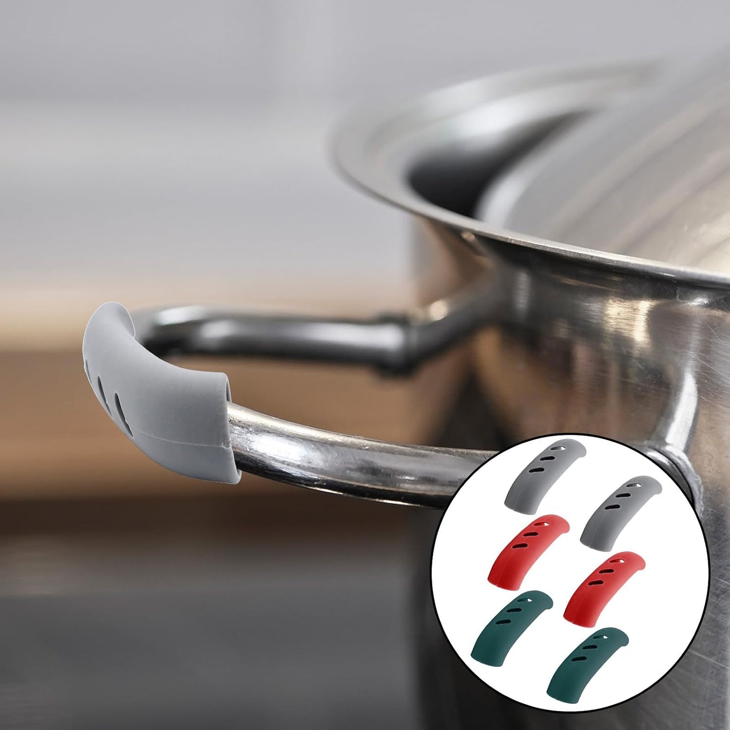 6 Pack Silicagel Pot Handle Covers 3 Inch Lid Handle Covers Green Handle Holder Grip Heat Insulation Handle Cover for Pan,Pot