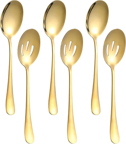 Serving Spoons Set, 8.7 Inch Serving Spoon, Slotted Spoons, Gold