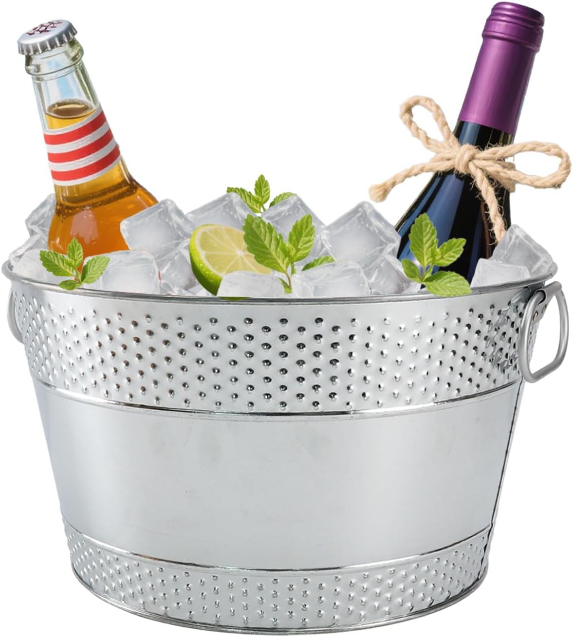 Ice Bucket for Parties Galvanized Beverage Tub, Drink Buckets Galvanized Bucket with Handles for Wine Beer Champagne Cocktails for Catering Bars (Silver-1PC)