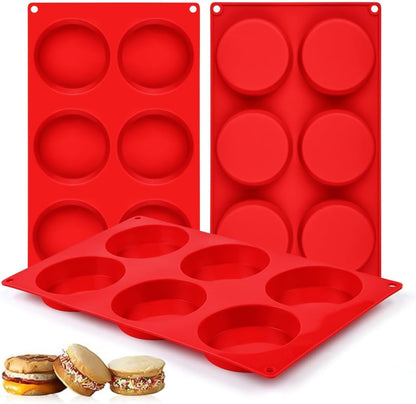 CAKETIME Muffin Top Pan, Silicone Egg Molds for Breakfast Sandwiches 3 Inch Round Baking Pan for Oven English Muffins, Whoopie Pies, Corn Bread, Egg bites, Tarts 3 Pack Confetti