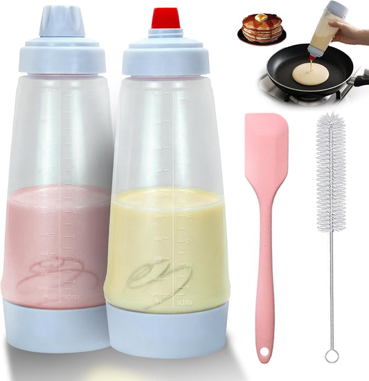 2 Pancake Batter Dispenser with BlenderBall&Silicone Spatula&Cleaning Brush