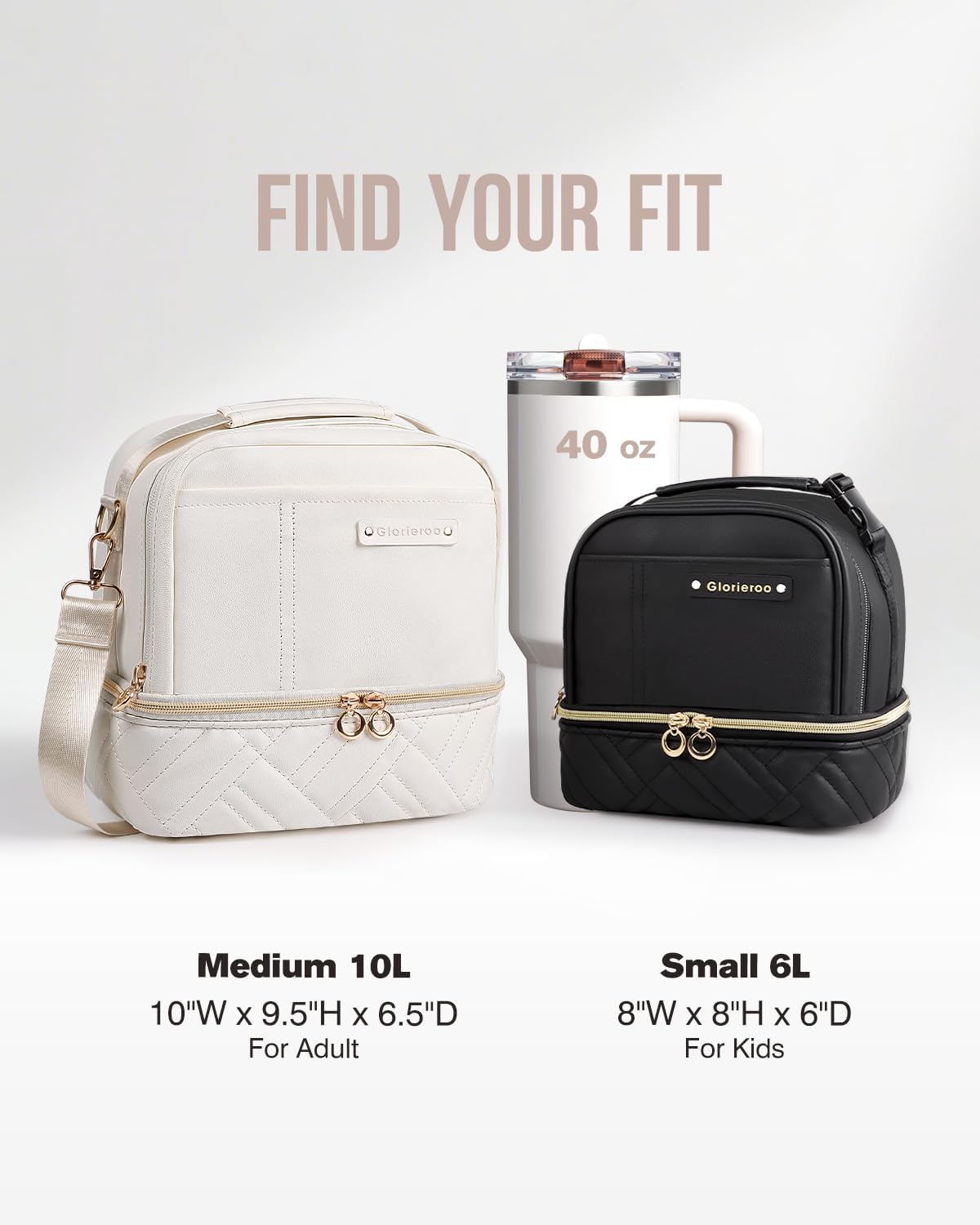Double Deck Lunch Box Bag Women - Vegan Leather Insulated Waterproof Leakproof Cooler for Work Travel Picnics - Teacher Mothers Day Christmas Birthday Gifts