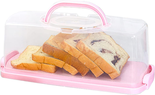 Plastic Rectangular Bread Box with Portable Handle, Loaf Cake Storage Container Box for Storing Banana Bread,Pumpkin Bread (Rectangular-White)
