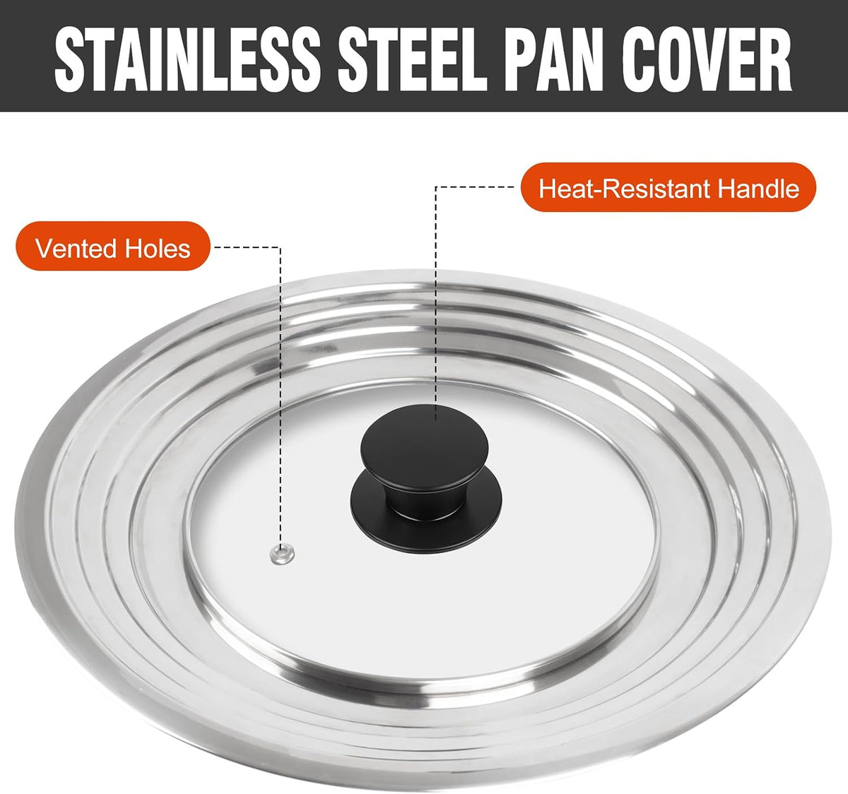 Universal Lids with Tempered Glass Top Fits 6, 7, 8 & 8.2, 9, 10, 11, 12, 12.5 Inch Cookware, Replacement Frying Pan Cover for Pots, Pans and Skillets, Cast Iron Lids for Space Saving