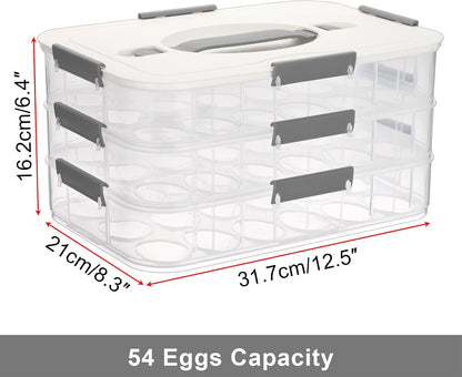 BTSKY Deviled Egg Platter with Lid, 3-Layer 54 Slots Deviled Eggs Carrier, Clear Portable Egg Holder for Fridge Reusable Deviled Eggs Tray Carton Box for Easter and Party Favor (3-Layer, Orange)