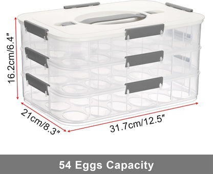 BTSKY Deviled Egg Platter with Lid, 3-Layer 54 Slots Deviled Eggs Carrier, Clear Portable Egg Holder for Fridge Reusable Deviled Eggs Tray Carton Box for Easter and Party Favor (3-Layer, Orange)