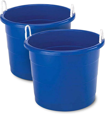 HOMZ 2-Pack Utility Tub, Large Plastic Storage Bucket with Rope Handles, 17 Gallon, Black - Portable Indoor and Outdoor Buckets for Kitchen, Laundry, Garden, Bathroom, and Garage Organization