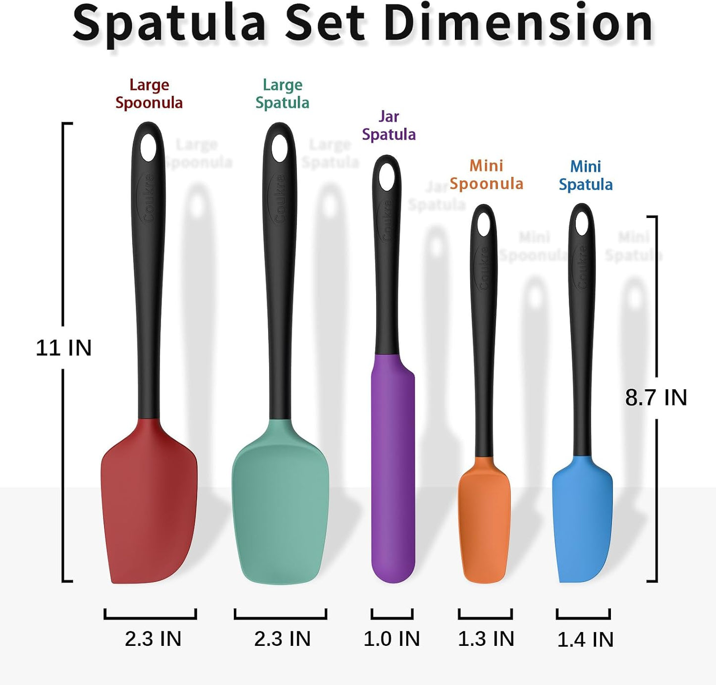 Coukre Silicone Spatula Set of 5,High Temperature Resistant, Food Grade Silicone, Dishwasher Safe, for Baking, Cooking (Aqua Green)