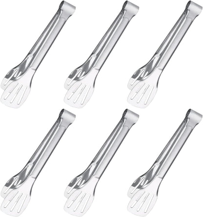 6PCS Serving Tongs, 7Inch Buffet Tongs, Stainless Steel Food Tong Small Serving Utensils for Cooking, Entertaining, Salad, Barbecue, Buffet, Toast and Steak by Sunenlyst
