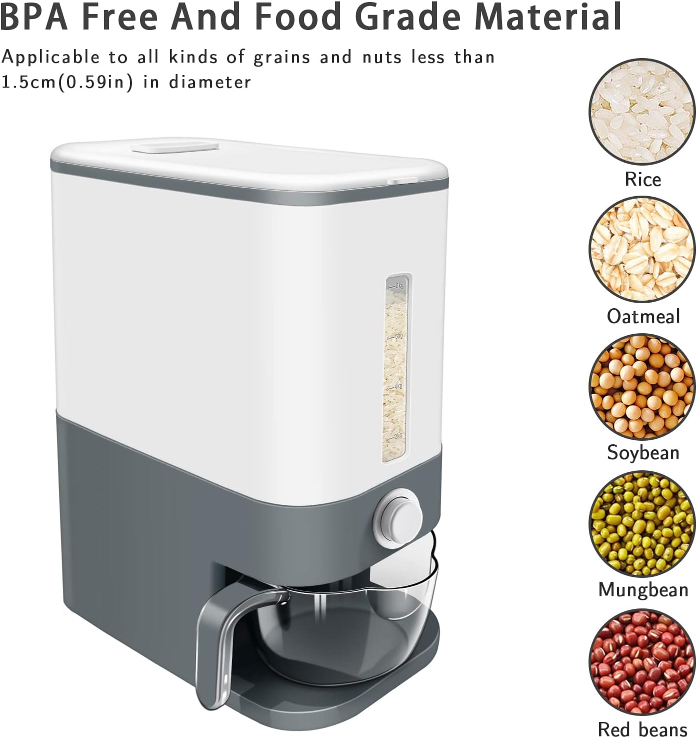 Lenwi 22-25 Lbs Rice Dispenser, Large Cereal Dry Food Storage Containers with Measuring Cup, BPA-Free Household for Kitchen Pantry Organization-Red