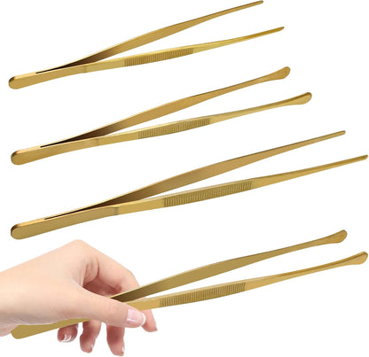 12 Inch & 10 Inch Fine Long Tweezers Tongs Stainless Steel, Rainbow Professional Kitchen Tweezers Tongs for Cooking, BBQ, Plating, Repairing (Pack of 4)
