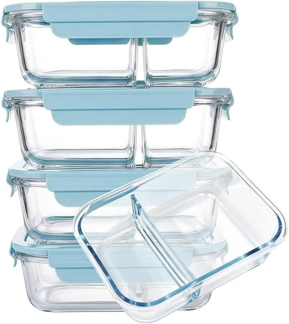 5Pack (32oz-3 Compartments with Lunch Bag) Glass Food Storage Containers with Lids for Kitchen Meal Prep, Fridge Organization, Lunch Box