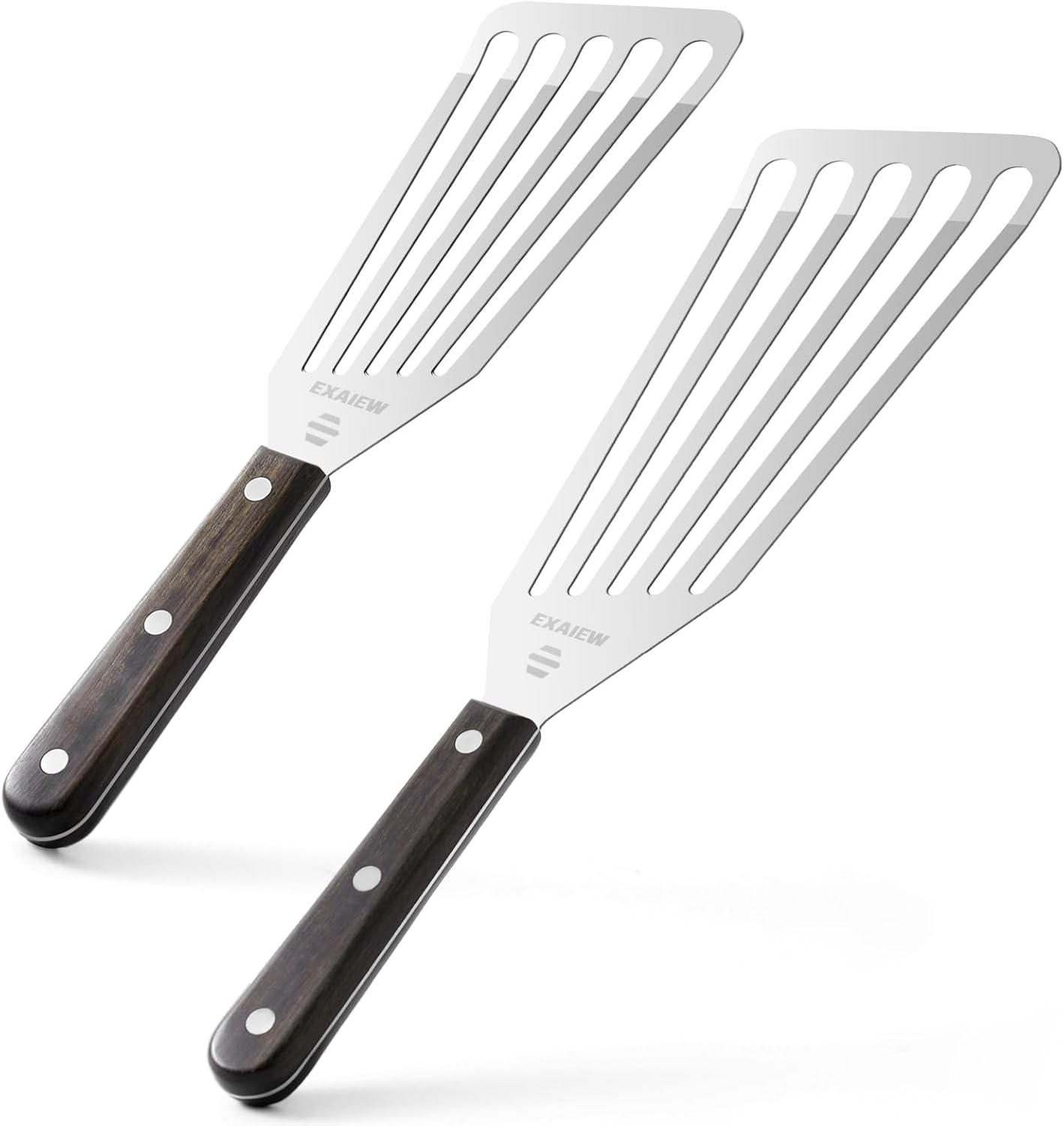 2 Pack Fish Spatula Stainless Steel, Flexible Fish Turner Spatula Perfect for Flipping Eggs, Burgers and Baking, Durable Lightweight Metal Kitchen Slotted Turner for Cooking & BBQ, Perfect gifts