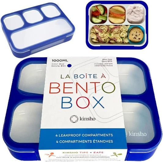 Bento Lunch Box for Kids or Adults, Snack Containers for Boys, Girls, School Daycare Work, 3 Divided Compartments Meal Planning Portion Control, BPA-Free Boxes, Utensils | Blue Purple 2 pack
