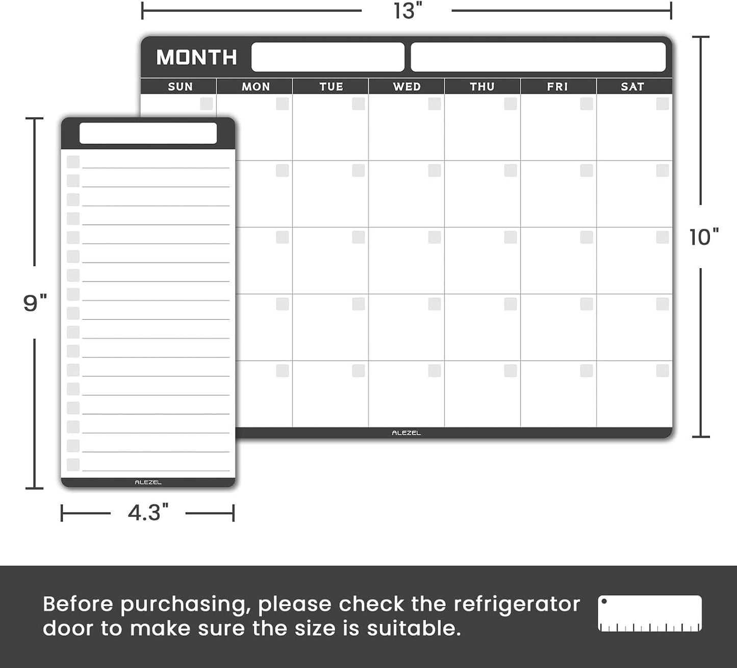 ALEZEL Magnetic Dry Erase Refrigerator Calendar, Dry Erase Calendar White Board Set for Fridge - Magnetic Monthly & Weekly Planner with List Board, 4 Markers + Eraser
