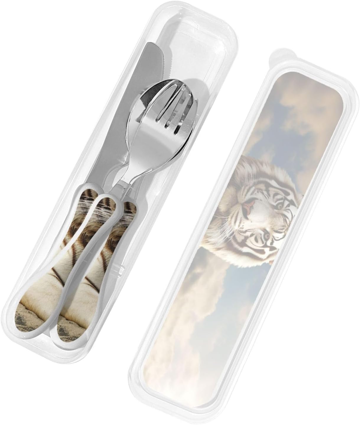 3-Piece Kids Silverware Set With Storage Case, Stainless Steel Reusable Children Safe Knife Spoon Fork Set Easter Bunny Eggs Spring Flower Rabbit Children Flatware Set For Kids Lunch Box