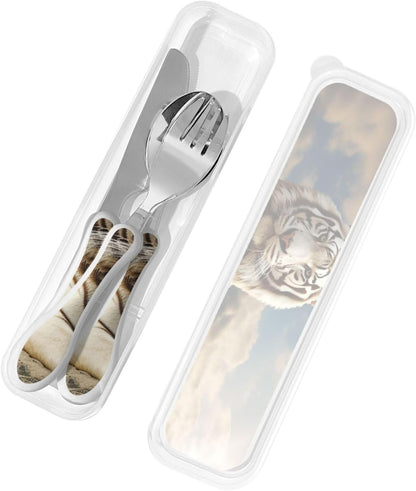 3-Piece Kids Silverware Set With Storage Case, Stainless Steel Reusable Children Safe Knife Spoon Fork Set Easter Bunny Eggs Spring Flower Rabbit Children Flatware Set For Kids Lunch Box