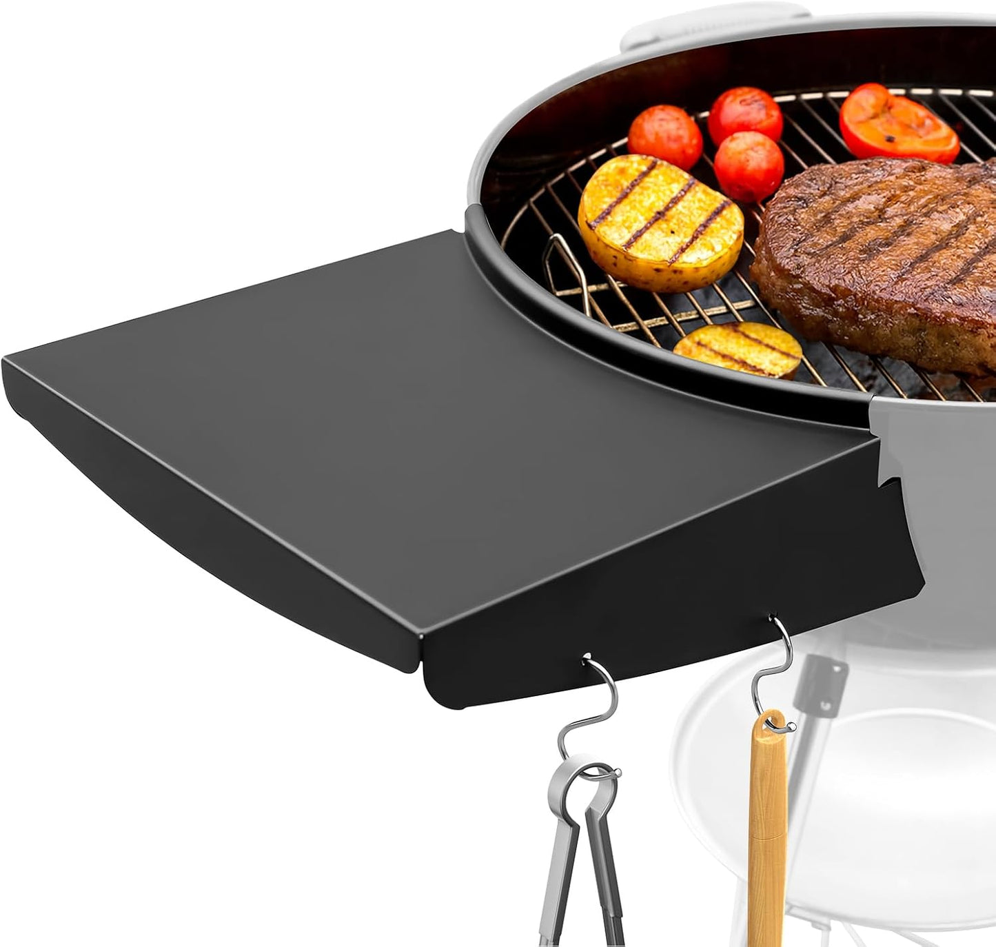 QuliMetal Folding Front Shelf for Traeger Pro 34, Texas Elite 34, Century 885 and Eastwood 34, 37" x 12" Heavy-Duty Grill Prep Table with Cutting Board, Stainless Steel Basin, Lid and 5 Hooks