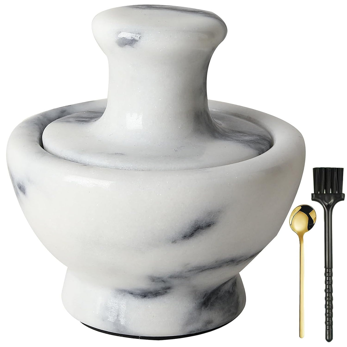 Marble Mortar and Pestle Set for Grinding Herbs Spice Pills Seeds Guacamole Garlic and Ginger Stone Grinder Seasoning Crusher Elegant and Cute Kitchen Tools