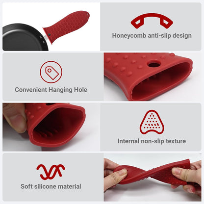 3 Pack Cast Iron Handle Covers, Heat Resistant Silicone, Red