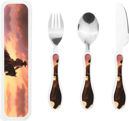 3-Piece Kids Silverware Set With Storage Case, Stainless Steel Reusable Children Safe Knife Spoon Fork Set Shih Tzu Dog Children Flatware Set For Kids Lunch Box