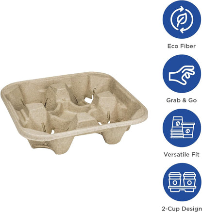 Karat Disposable Drink Carrier | 300 Pack | 4-Cup Molded Fiber Drink Carrier Tray (8-32 oz Cups) Sturdy, Easy to Carry for Business