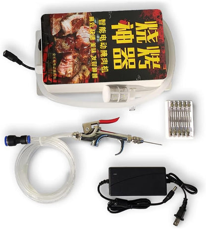 High Pressure Electric Bacon Pump Gun, Meat Saline Syringe Pump Food Grade Electric Injector Meat Processor 60W with 10Pcs Needle (Three Needle)