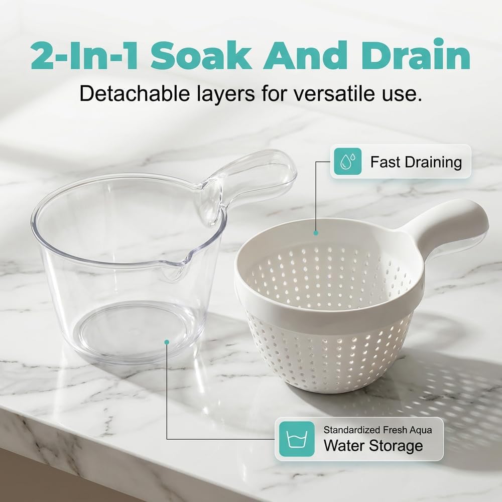 2-in-1 Detachable Fruit Washing Basket, Double-Layer Strainer Colander Bowl Set with Ergonomic Handle, BPA-Free Mess-Free Drain Bowl for Berries/Vegetables/Pasta, 7.48" Small Kitchen Colander (Green)