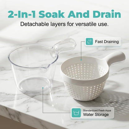2-in-1 Detachable Fruit Washing Basket, Double-Layer Strainer Colander Bowl Set with Ergonomic Handle, BPA-Free Mess-Free Drain Bowl for Berries/Vegetables/Pasta, 7.48" Small Kitchen Colander (Green)