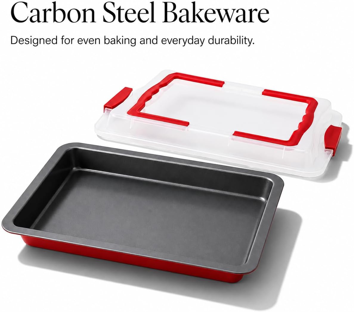 10x15 Jelly Roll Pan with Lid, Nonstick Carbon Steel Baking Pan with Locking Cover & Foldable Carry Handle, Rectangular Cake Pan Carrier for Swiss Roll, Brownies, Bars, Potluck & Bake Sale Desserts