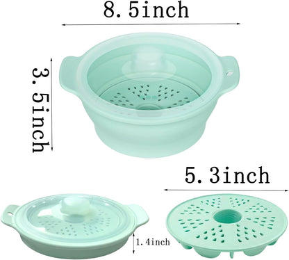Collapsible Silicone Microwave Vegetable Steamer with Removable Steam Rack,42oz Heat-Resistant Cooker with Steam Holes,Easy to Store Freezer Dishwasher Safe,BPA Free (Grey)