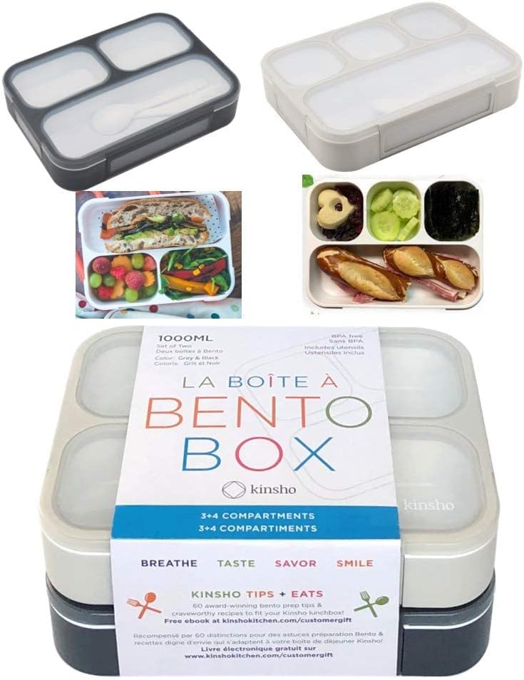 Bento Lunch Box for Kids or Adults, Snack Containers for Boys, Girls, School Daycare Work, 3 Divided Compartments Meal Planning Portion Control, BPA-Free Boxes, Utensils | Blue Purple 2 pack