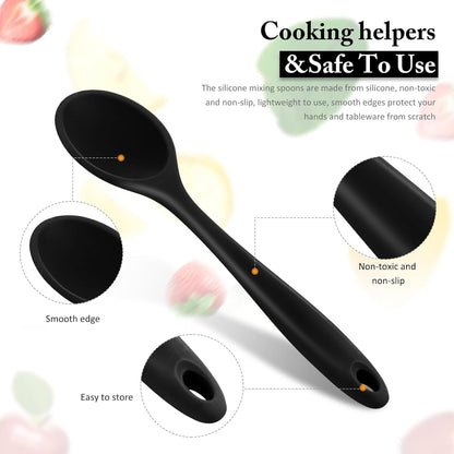 Shappy 4 Pieces Silicone Cooking Spoons 10.6 Inch Heat Resistant Kitchen Spoons for Mixing, Serving and Stirring Upgrade Large Non Stick Basting Utensils, Dishwasher Safe(Spoon,Fashionable Color)