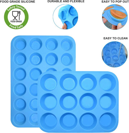 2Pack Silicone Muffin Pans with Metal Reinforced Frame,12 Cup Regular Size Silicone Cupcake Pan,Muffin Tin,Nonstick Cupcake Baking Molds for Muffins,Cupcakes,Egg Bites,BPA Free (2Pack Red)