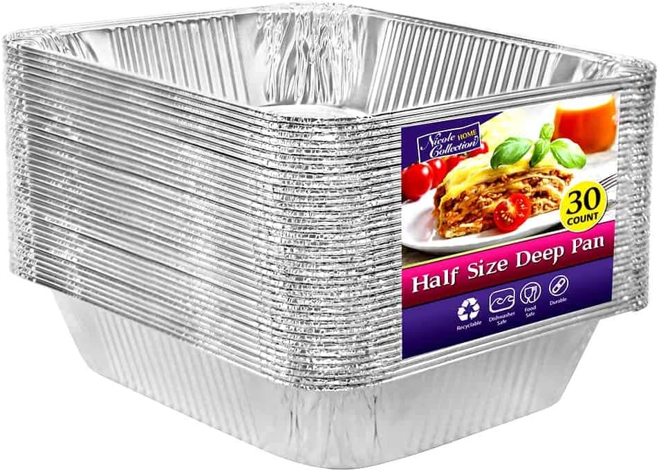 Nicole Home Collection Aluminum Pans With Lids Half Size 9x13 Extra Heavy Duty, Disposable Foil Pans For Baking (25 Sets)